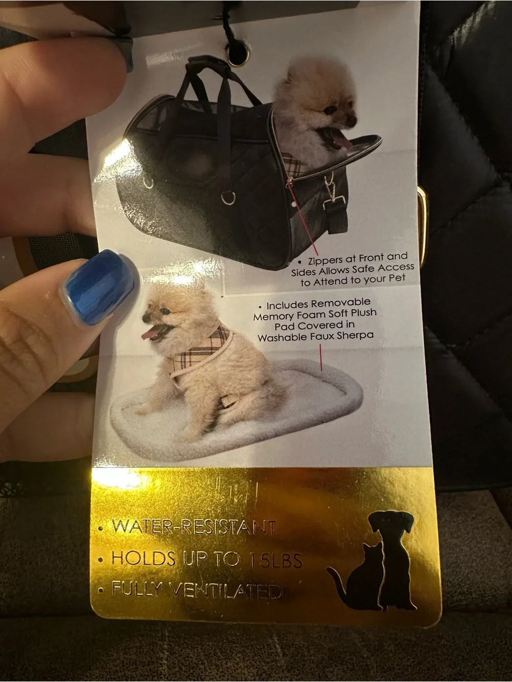Joan & David Black Quilted Pet Carrier